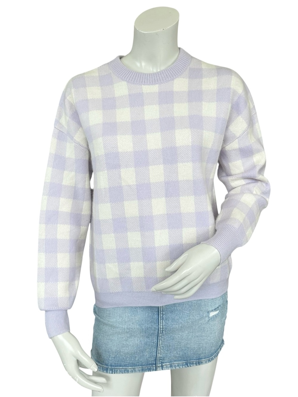 NAADAM Lavender Purple & White Gingham Cashmere Boxy Sweater Size XS